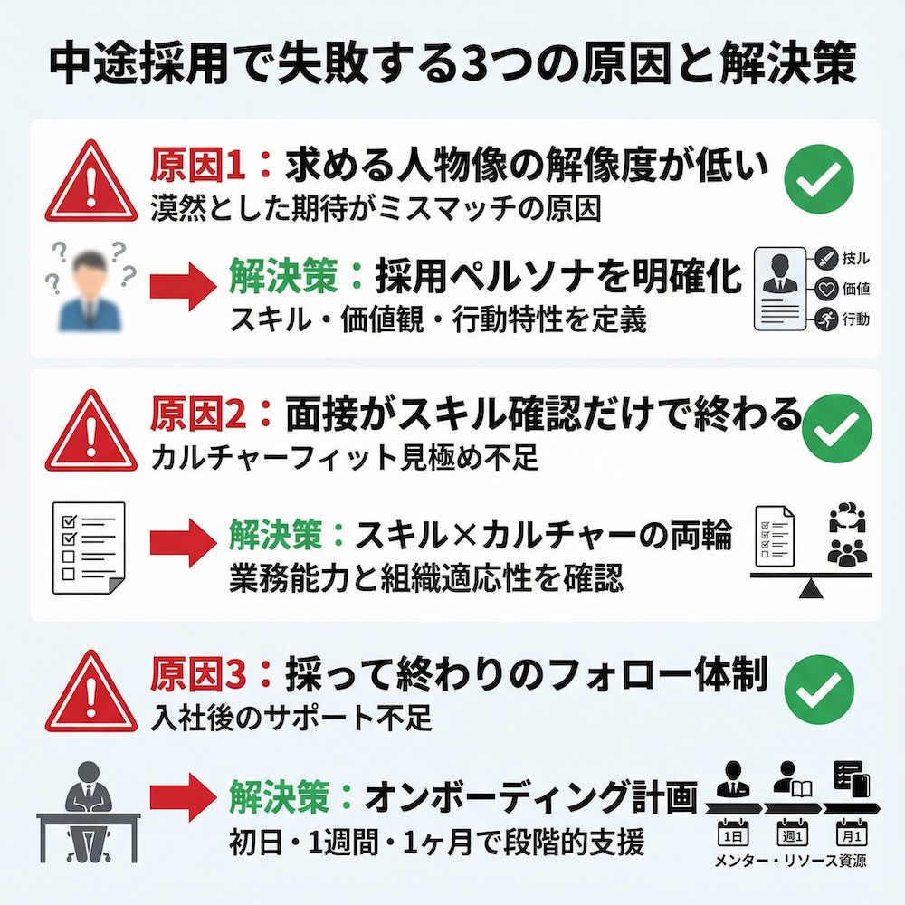 中途採用で失敗する3つの原因と解決策
