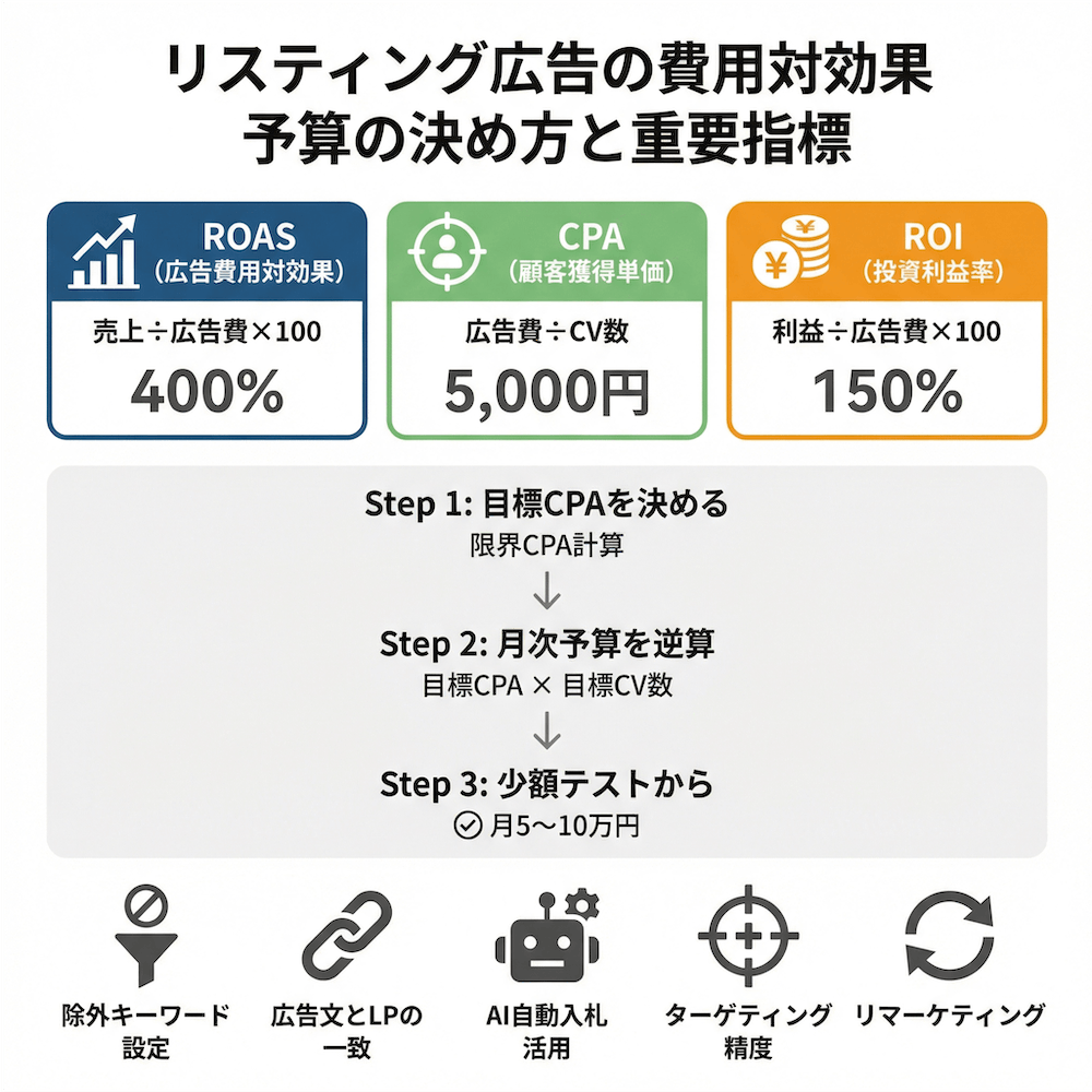 リスティング広告の費用対効果 予算の決め方と重要指標