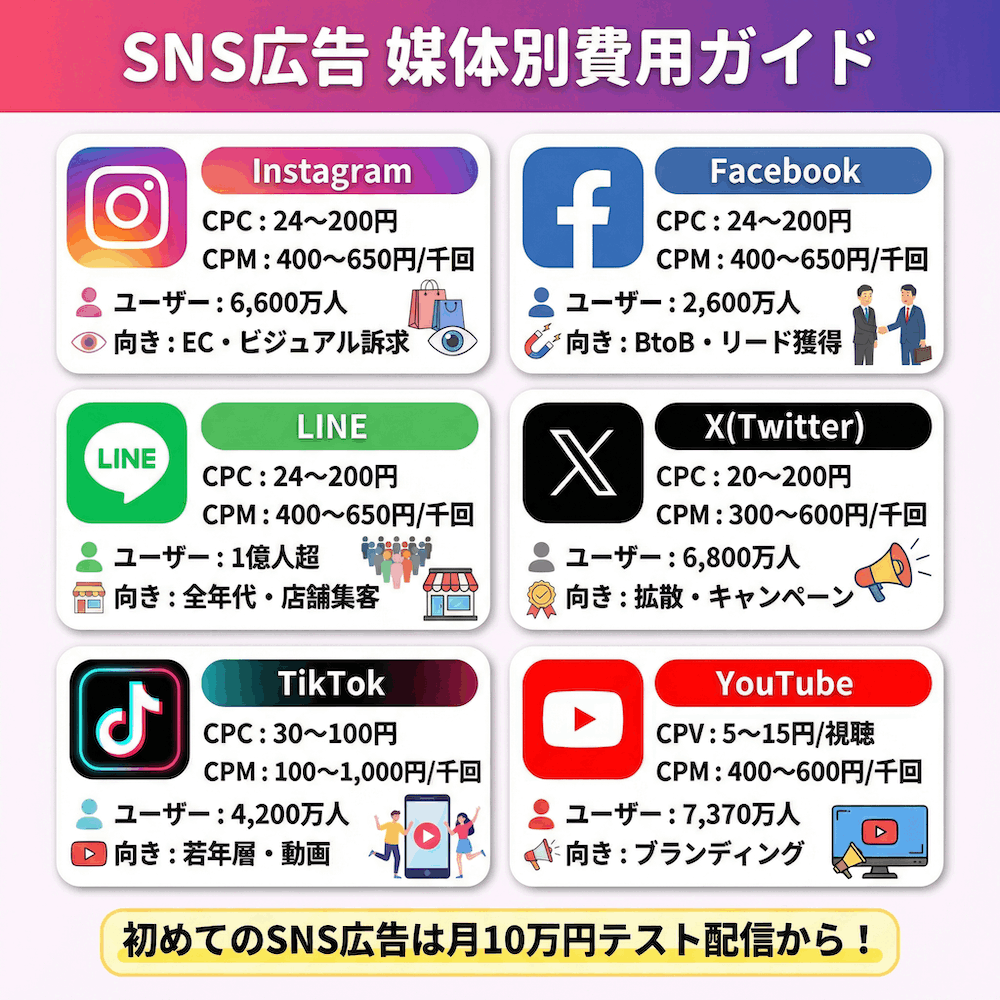 SNS広告 媒体別費用ガイド