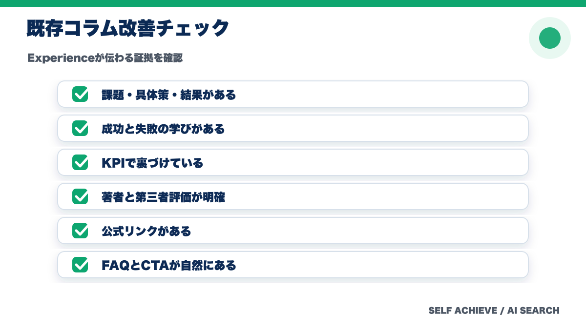 既存コラムをAI検索視点で改善するチェックリスト