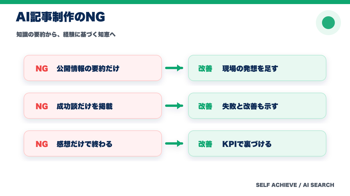 AIに引用される記事作成で避けたいNGと改善策